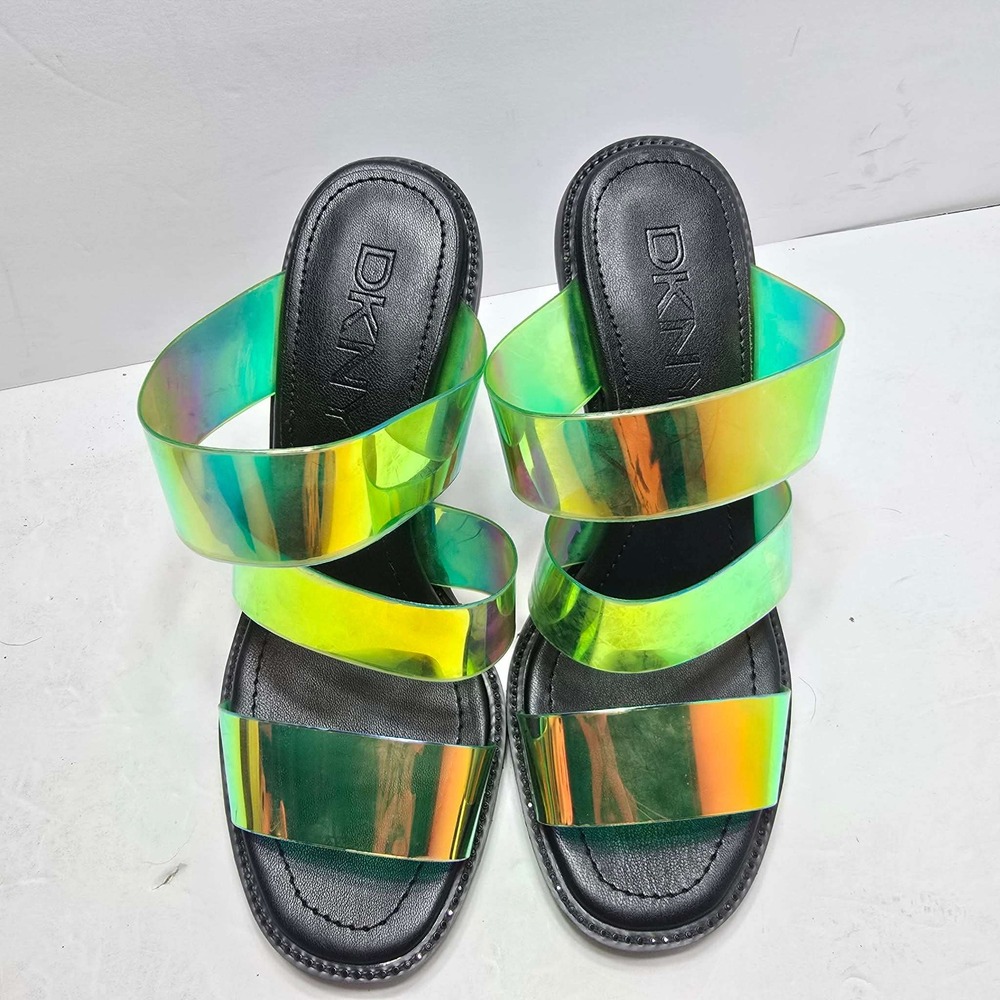 DKNY Womens Iridescent Holographic Triple Strap Lug Sole Heel Sandals K1157731